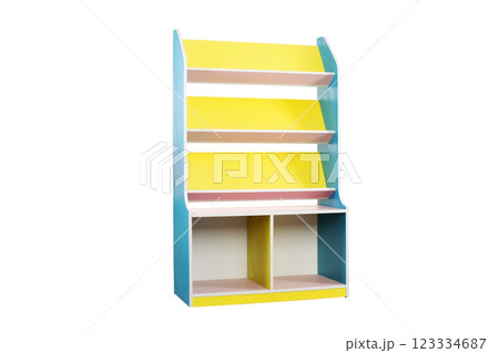 Multi-colored wardrobe with shelves on a white background Multi-colored wardrobe with shelves on a white background 123334687