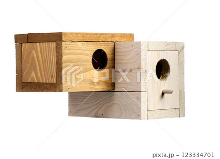 Wooden birdhouse on a white background 123334701