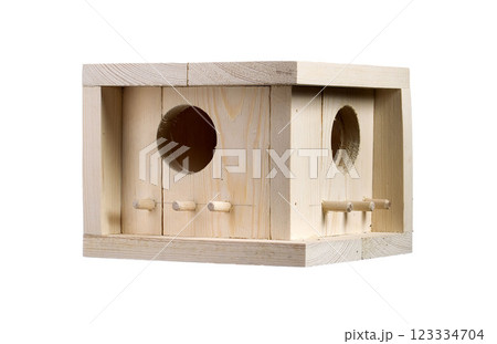 Wooden birdhouse on a white background 123334704