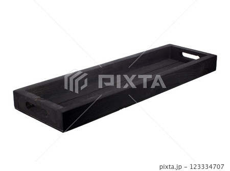 Wooden black long box on a white background 123334707