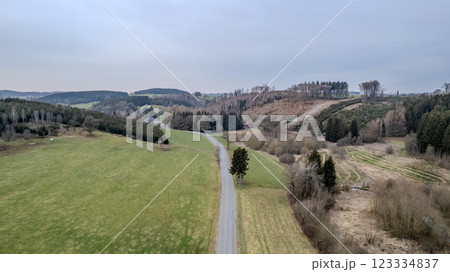 A beautiful and scenic landscape featuring a winding road along picturesque rolling hills A beautiful and scenic landscape featuring a winding road along picturesque rolling hills 123334837