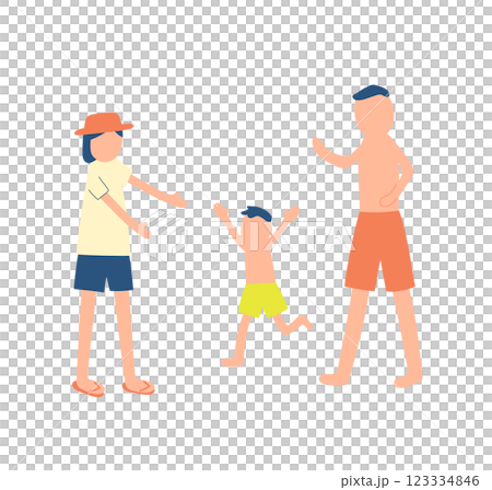 Illustration of a family playing in swimsuits 123334846
