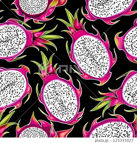 Seamless image of dragon fruit cut into pieces. 123335027