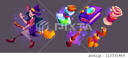 Game witch character with magical icons. 123335469