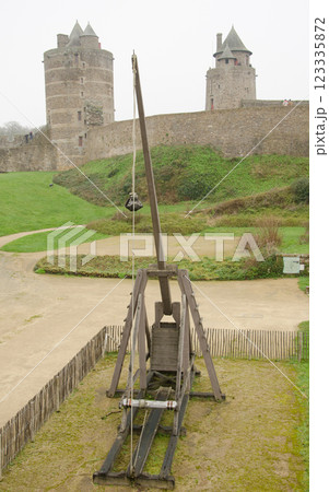 Catapult inside the Chateau de Fougeres. Catapult inside the Chateau de Fougeres. 123335872