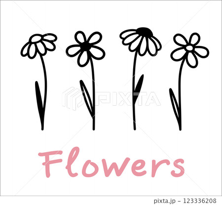 Doodle flowers pattern with daisy and wildflowers 123336208