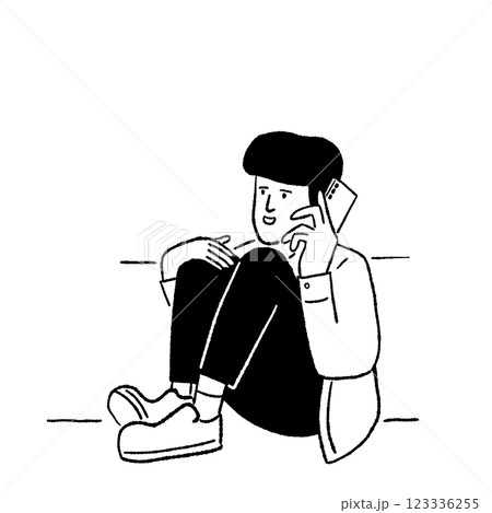 Teenager talking on phone People lifestyle Hand drawn Line art cartoon Illustration 123336255
