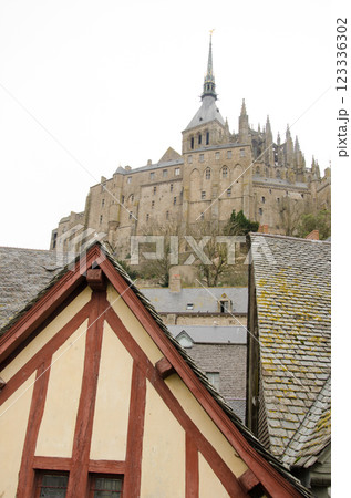 Mont-Saint-Michel Abbey and medieval houses. 123336302