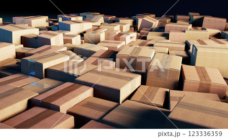 Chaotic Symphony of Cardboard: A Tangled Display of Boxes in Shadow 123336359