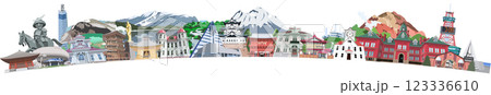 北海道東北名所観光地集合　アーチ形 123336610