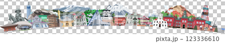 北海道東北名所観光地集合　アーチ形 123336610
