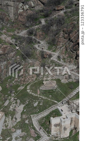 Historical castle ruins aerial drone 123336791