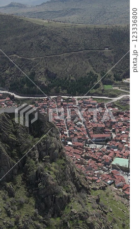 Imposing castle aerial view 123336800