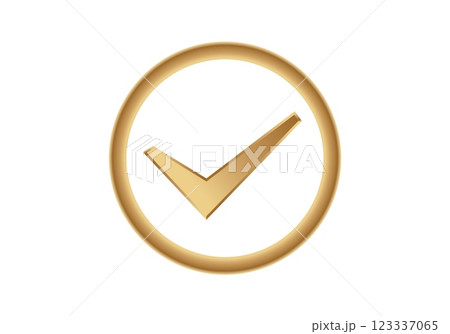 Golden checkmark symbol in circular frame 123337065