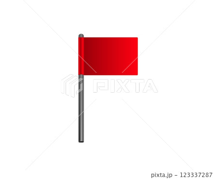 Bright red warning flag on black pole isolated 123337287