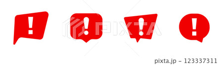 Red exclamation mark icons in speech bubbles Red exclamation mark icons in speech bubbles 123337311