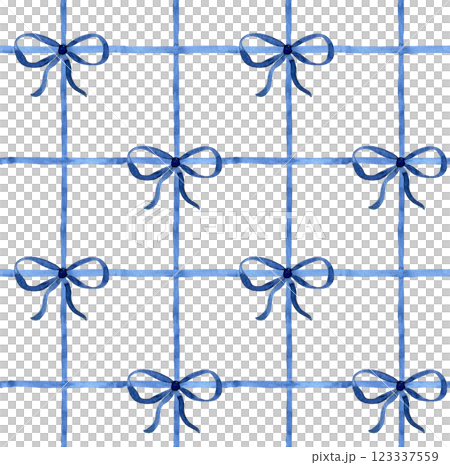 seamless watercolor pattern with blue ribbons and bows. 123337559