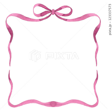 frame made of pink ribbon with a bow. watercolor illustration 123337573