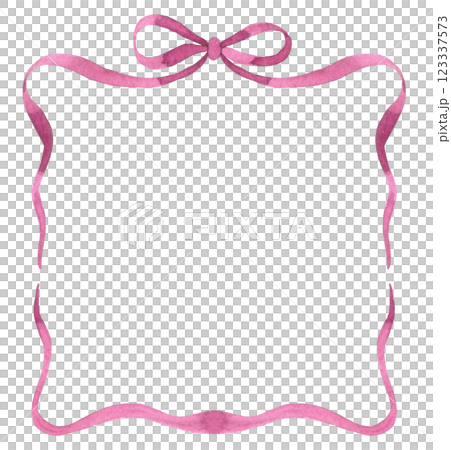 frame made of pink ribbon with a bow. watercolor illustration 123337573