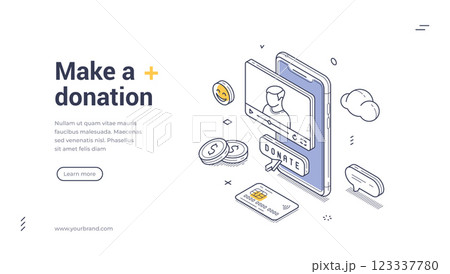 Donate online with this isometric web banner template for charitable initiatives 123337780