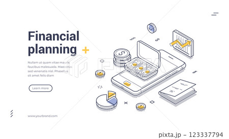 Creating an effective financial planning web banner template in isometric line art design Creating an effective financial planning web banner template in isometric line art design 123337794