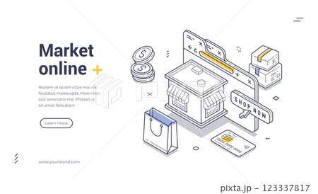 Creative isometric web banner template for online market promotion Creative isometric web banner template for online market promotion 123337817