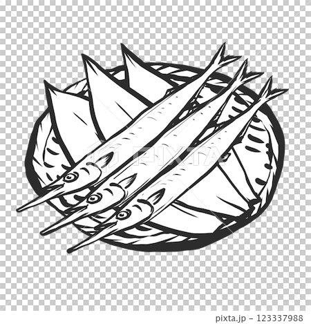 Hand-drawn brush-style illustration of halfbeak 123337988