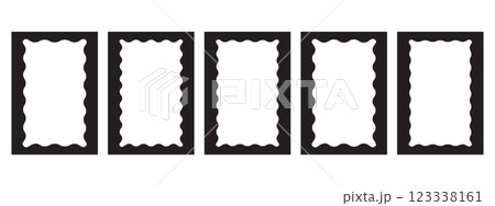 Rectangle frames with wavy edges set. Squiggle photo borders with zig zag edges. Modern graphic template. 123338161