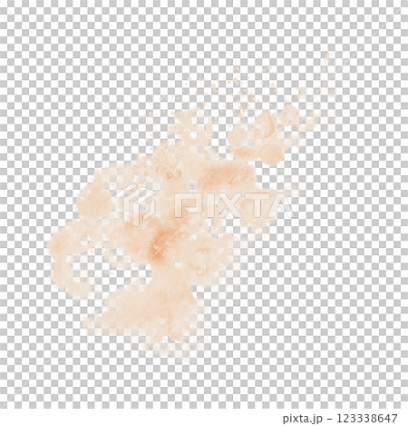 Abstract watercolor orange color splashes on transparent background in watercolor technique for postcards, websites, invitations, flyers, packaging products, patterns, any composition. 123338647