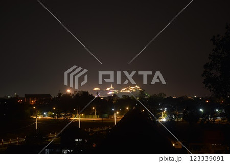 celebration fireworks and lighting at Phra Nakhon Khiri Historical Park (Khao Wang) in Thailand on night celebration fireworks and lighting at Phra Nakhon Khiri Historical Park (Khao Wang) in Thailand on night 123339091