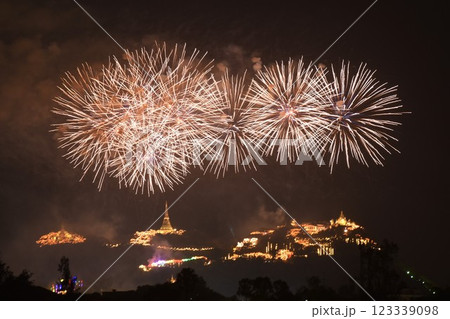 celebration fireworks and lighting at Phra Nakhon Khiri Historical Park (Khao Wang) in Thailand on night  123339098