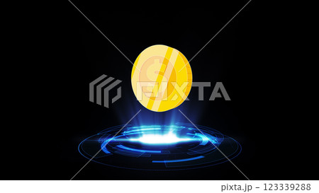 2D Coin Rotation Hologram Hud Background 123339288