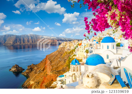 white belfries Santorini island, Greece 123339659