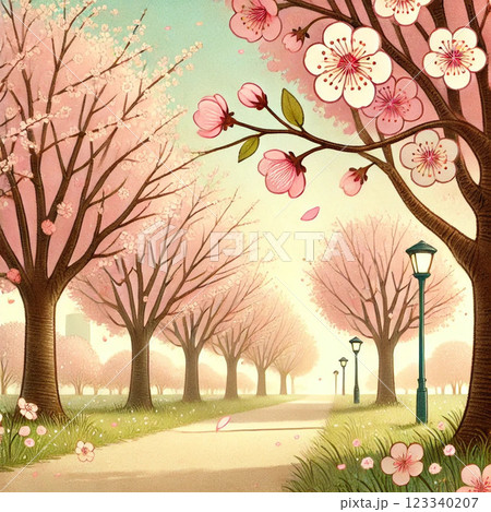 桜並木の公園 123340207