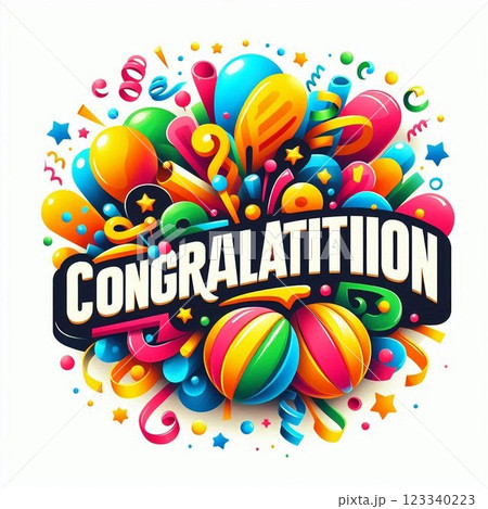 カラフルなおめでとうロゴ カラフルなおめでとうロゴ 123340223