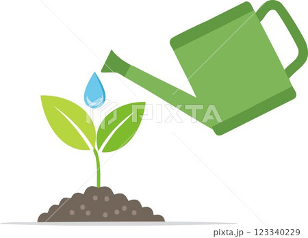 Seedling concept, Watering young plant white background 123340229