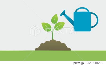 Seedling concept, Watering young plant white background 123340230