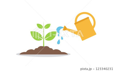 Seedling concept, Watering young plant white background 123340231