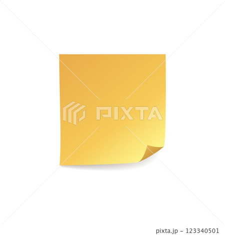 Isolated yellow sticky paper sticker with blank surface for writing notes. 123340501