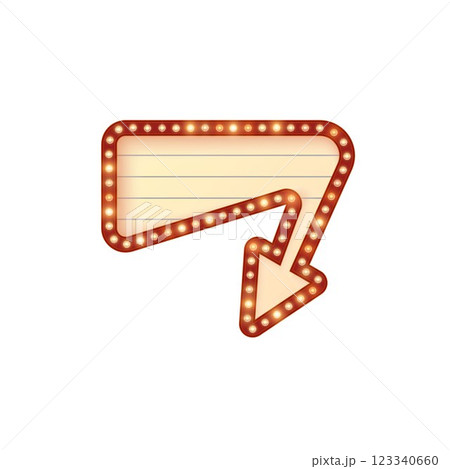 Vector illustration of Retro lightbox, arrow shape with circus light bulbs. 123340660