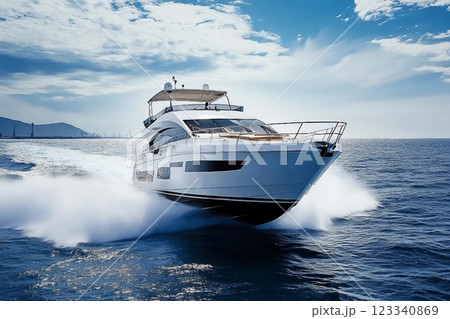 fast motor yacht in navigation, sea view fast motor yacht in navigation, sea view 123340869