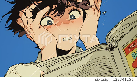 新聞を見て驚いている男性