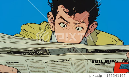 新聞を見て驚いている男性
