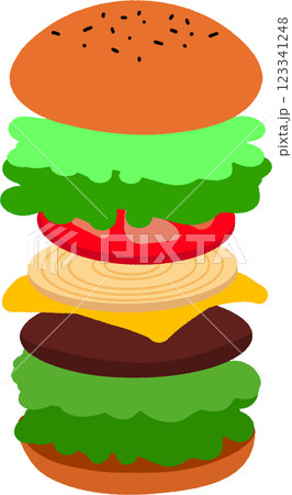 縦に積まれたハンバーガーの具材 123341248