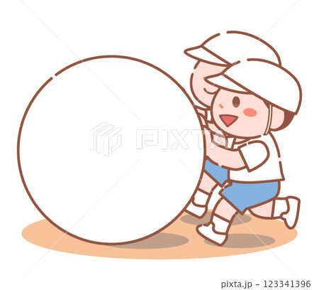 大玉転がしをする運動着姿の白組の生徒 大玉転がしをする運動着姿の白組の生徒 123341396