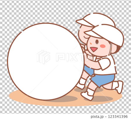 大玉転がしをする運動着姿の白組の生徒 大玉転がしをする運動着姿の白組の生徒 123341396