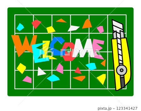 折紙を切って歓迎のウェルカムを並べたイラスト 123341427
