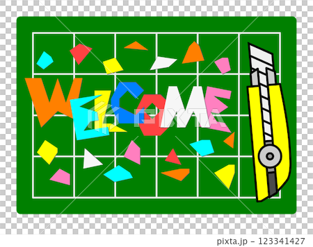 折紙を切って歓迎のウェルカムを並べたイラスト 123341427