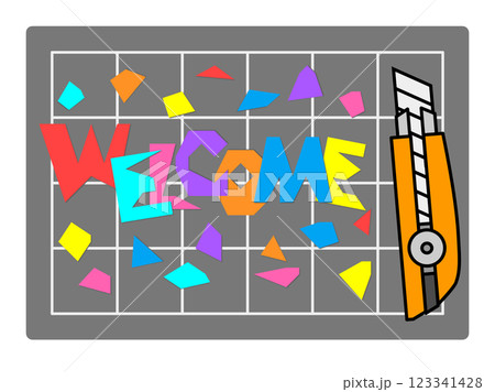 折紙を切って歓迎のウェルカムを並べたイラスト 123341428
