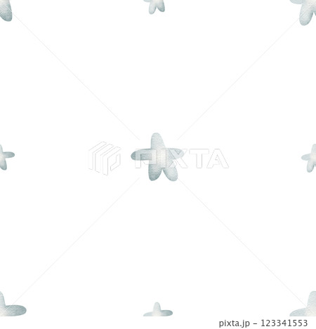 Stars blue water raindrops watercolor pattern. Seamless sea print. Hand drawn pirate style illustration on white background for textile design, fabric, packaging, clothes, wallpaper, print 123341553